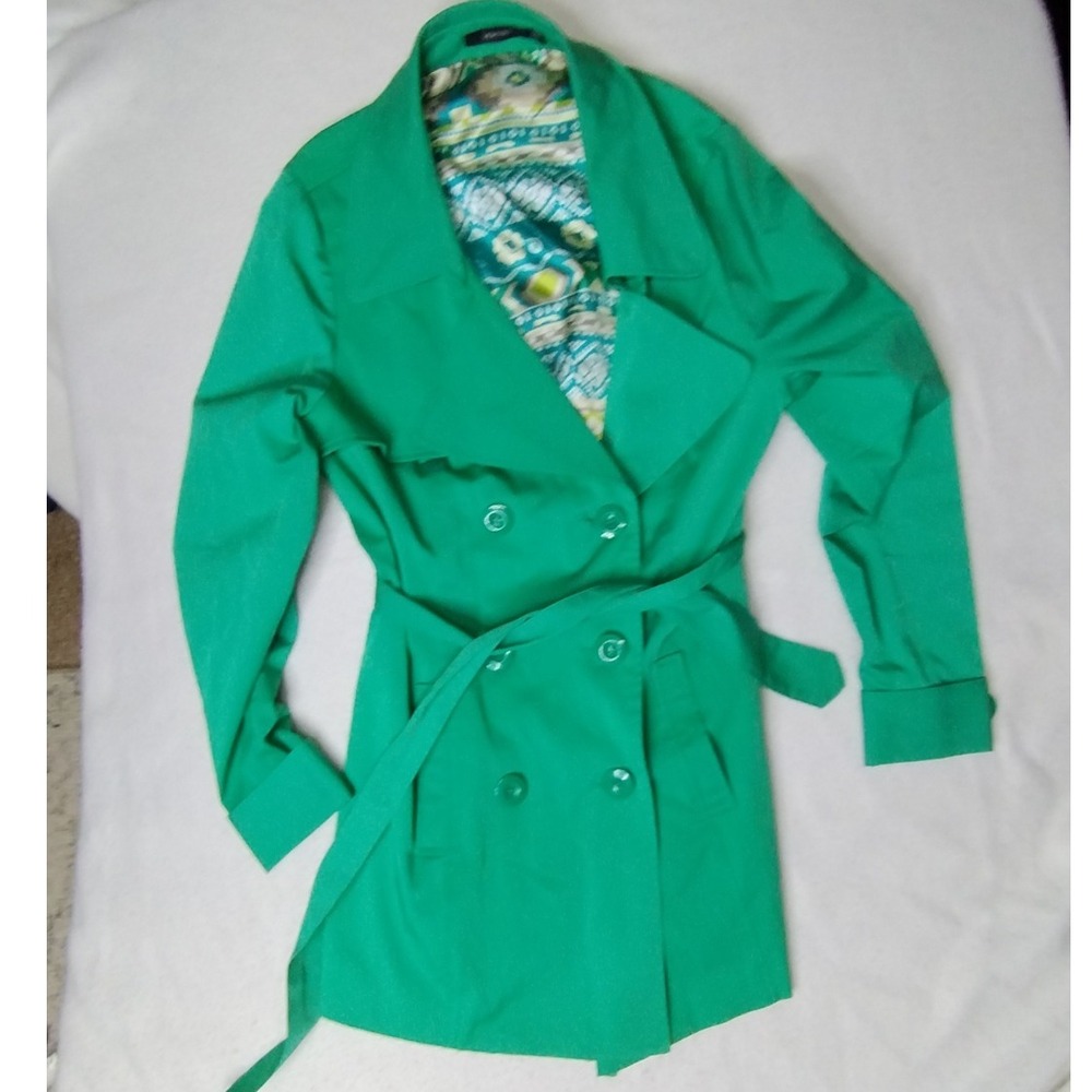 Vertigo Green Trench Coat‎ Belted Double Breasted Lined Jacket XL